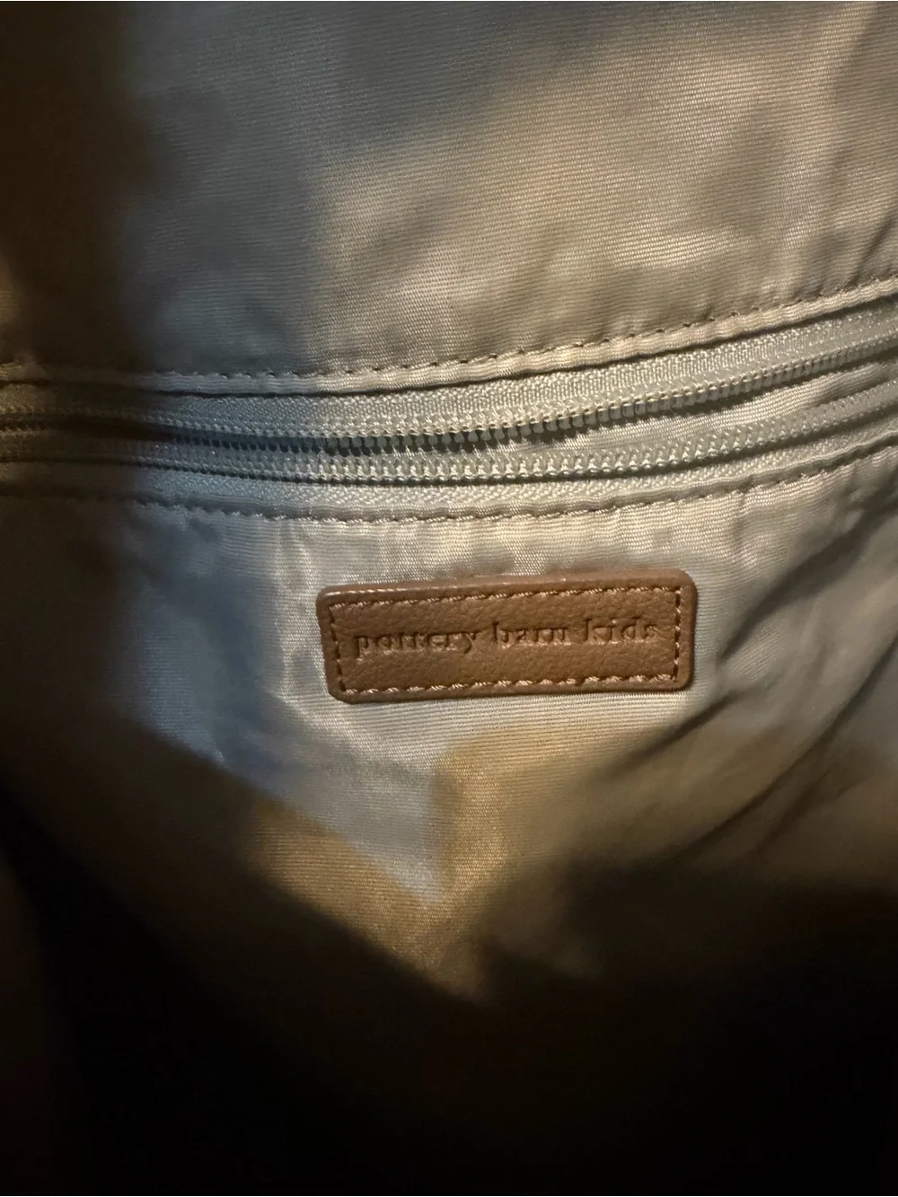 DIAPER BAG Pottery Barn Kids Baby Bag in Light Gray with Brown Leather Trim